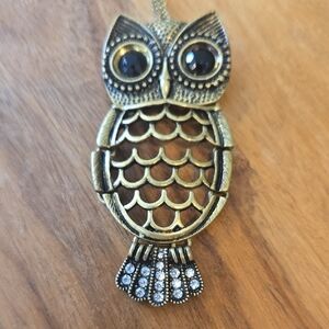 Vintage Gold/Bronze Owl Pendant Long Necklace